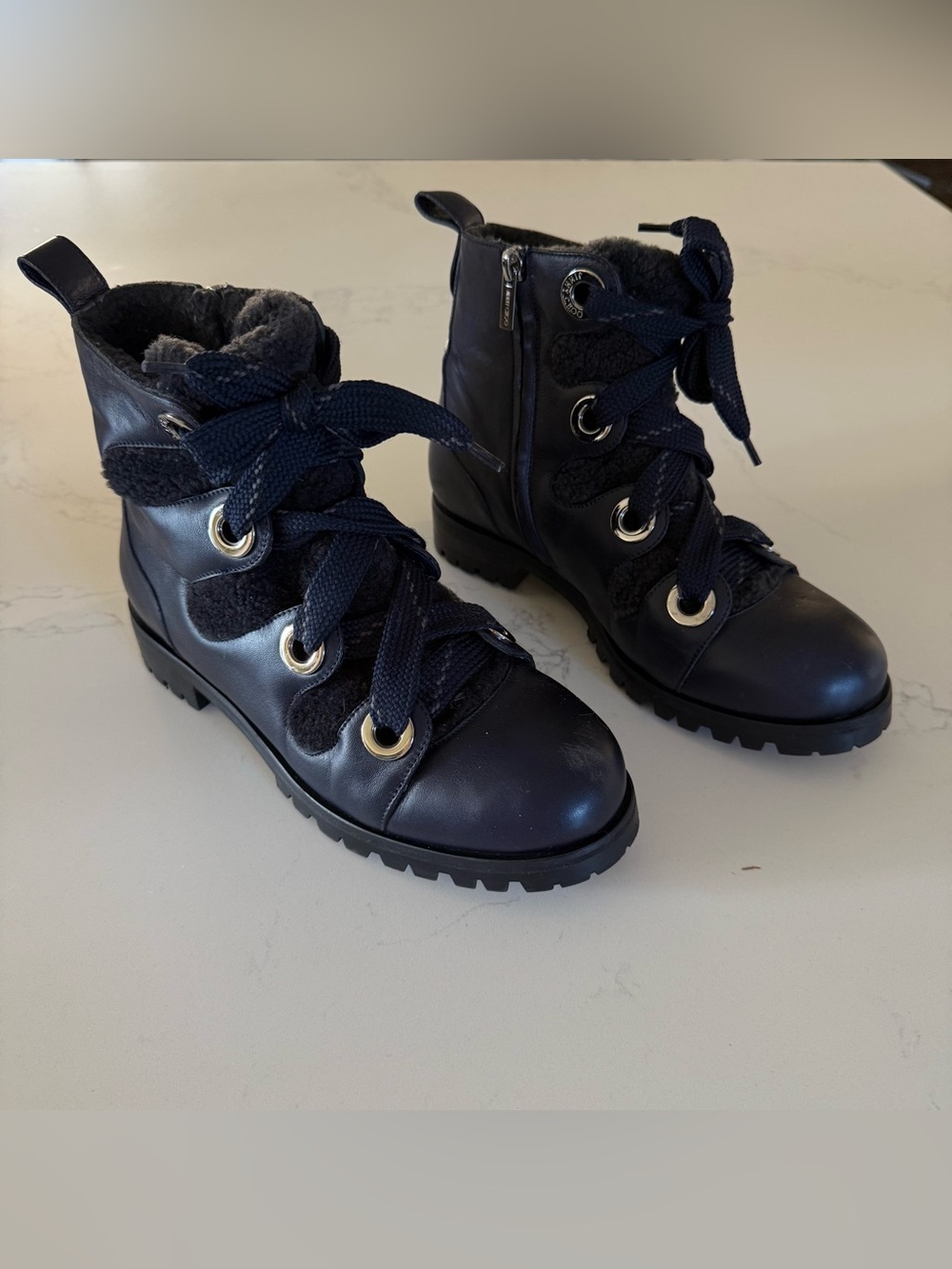 Jimmy Choo Bei Flat Booties with Shearling Blue 38.5